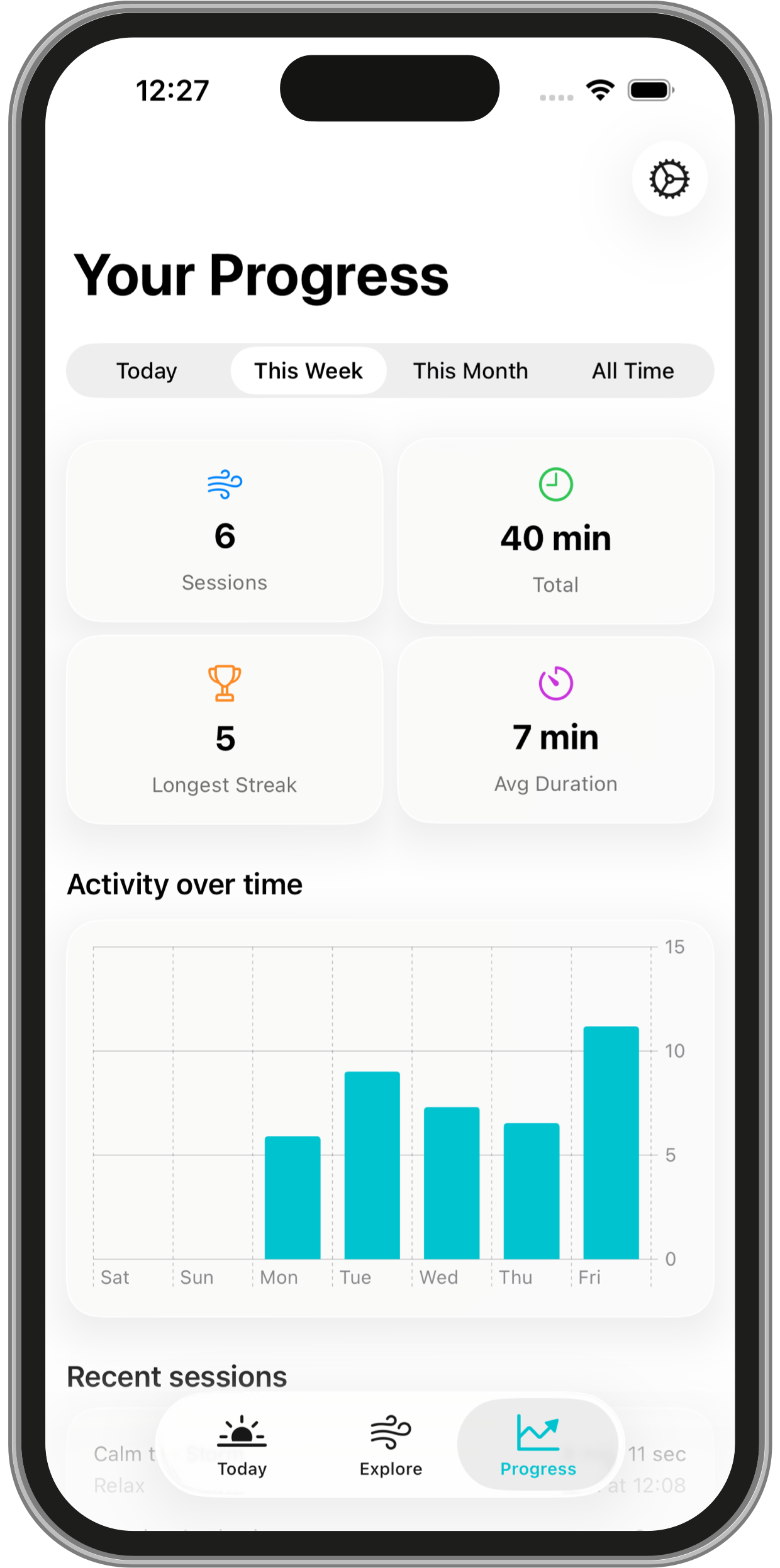 Breathful app featuring daily streak tracking and statistics